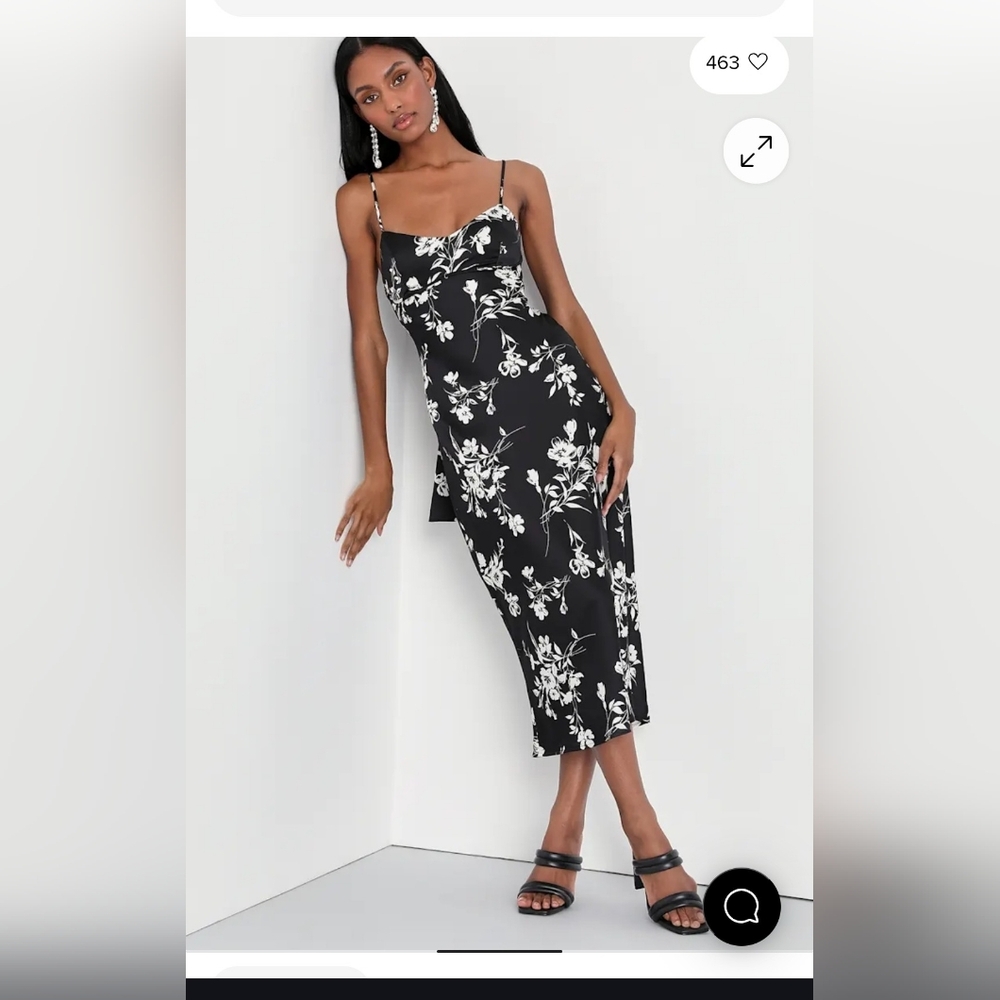 Glamorous Efforts Black Floral Print Tie-Back Midi Dress